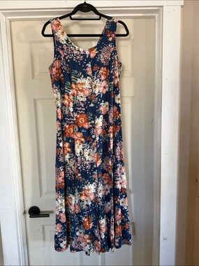 Blair Women’s Navy Floral Button-Front Maxi Dress size Medium